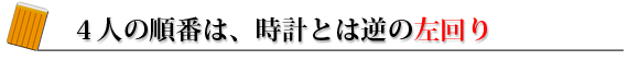4人の順番は時計とは逆の左回り